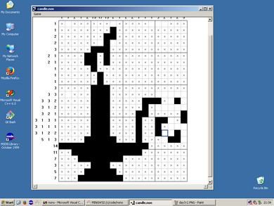 Nono on XP with a nearly completed puzzle